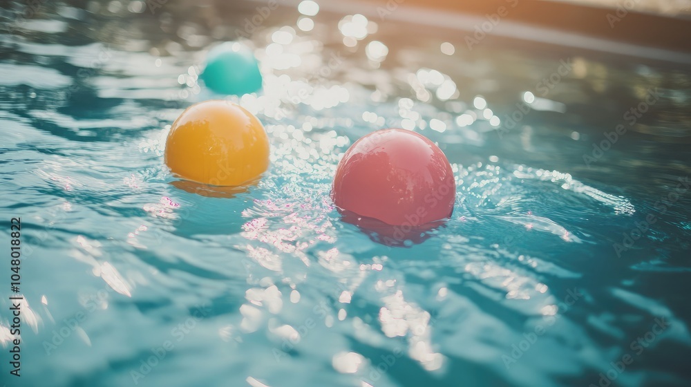 Colorful Balls Floating in a Swimming Pool Colorful Balls Floating in a Swimming Pool