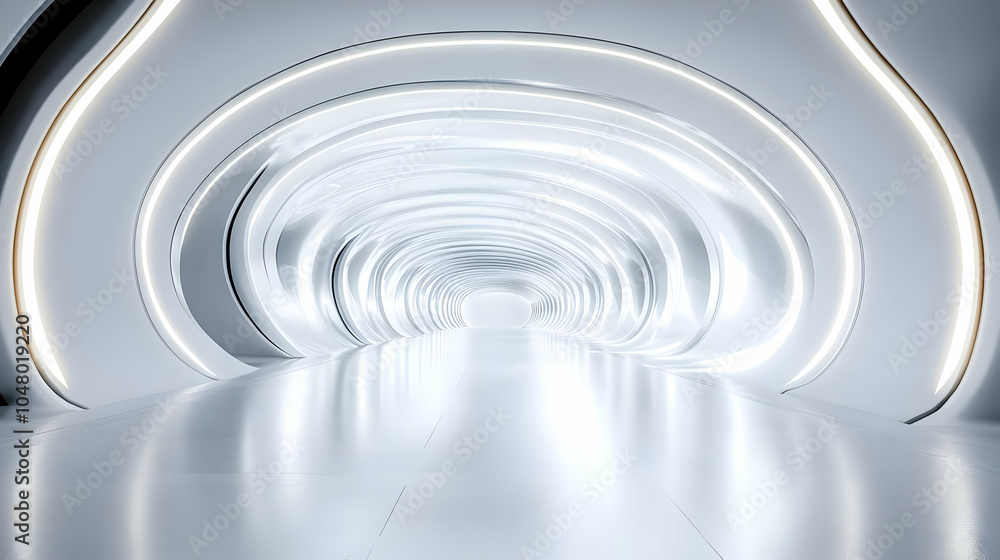 Obraz premium Futuristic White Corridor with Unique Lighting Effects