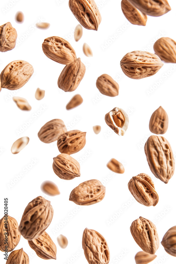 Almonds flying isolated on white or transparent background Almonds flying isolated on white or transparent background