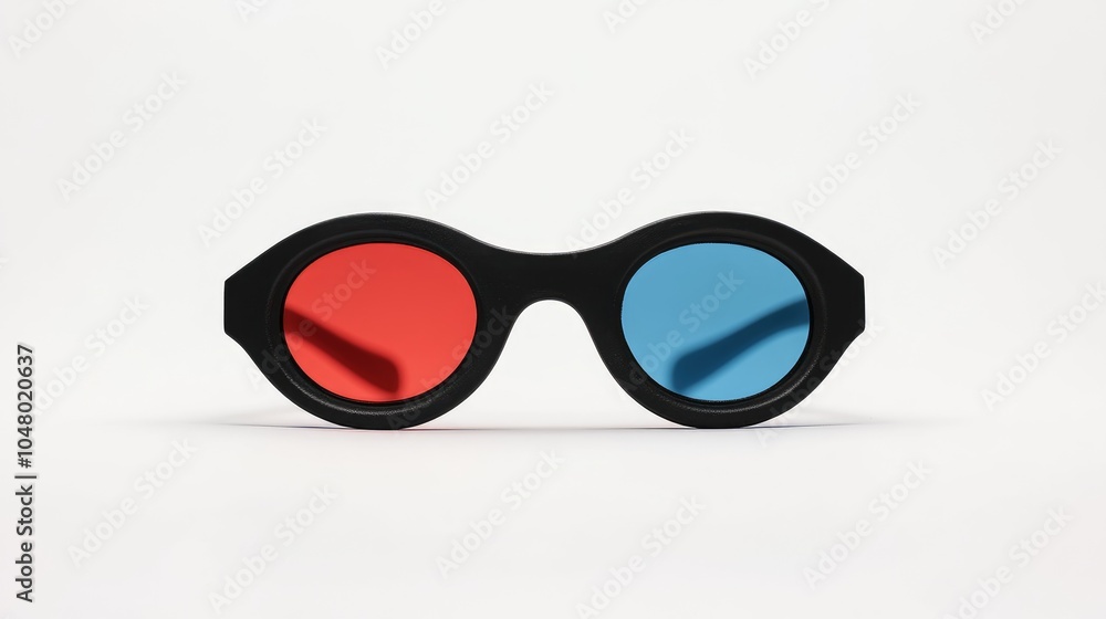 A pair of 3D glasses with red and blue lenses, used for viewing stereoscopic images. A pair of 3D glasses with red and blue lenses, used for viewing stereoscopic images.