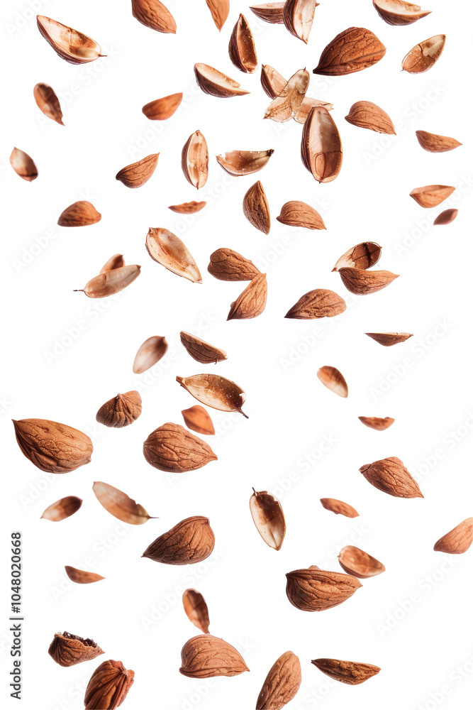 Nuts flying isolated on white or transparent background Nuts flying isolated on white or transparent background