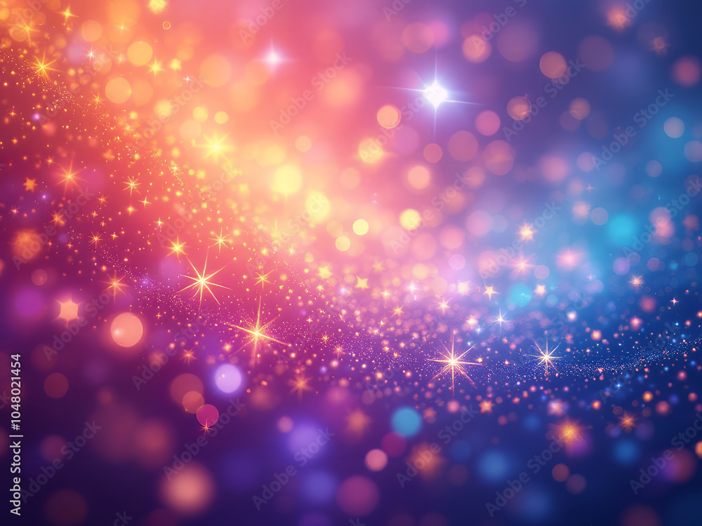 Fototapeta premium Glittering gradient background with hologram effect and magic lights. Holographic abstract fantasy backdrop with fairy sparkles