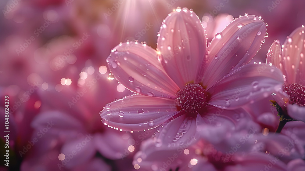 Pink Flower with Dew Drops Illustration Pink Flower with Dew Drops Illustration