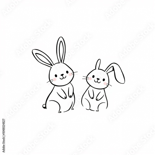 Wallpaper Mural Two adorable rabbits standing together in a cute illustration on a plain background, showcasing their playful nature and charm Torontodigital.ca