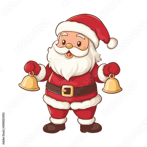 Stickers of a Christmas Santa Claus holding bells in his hands