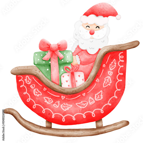 Santa with Gift box watercolor
