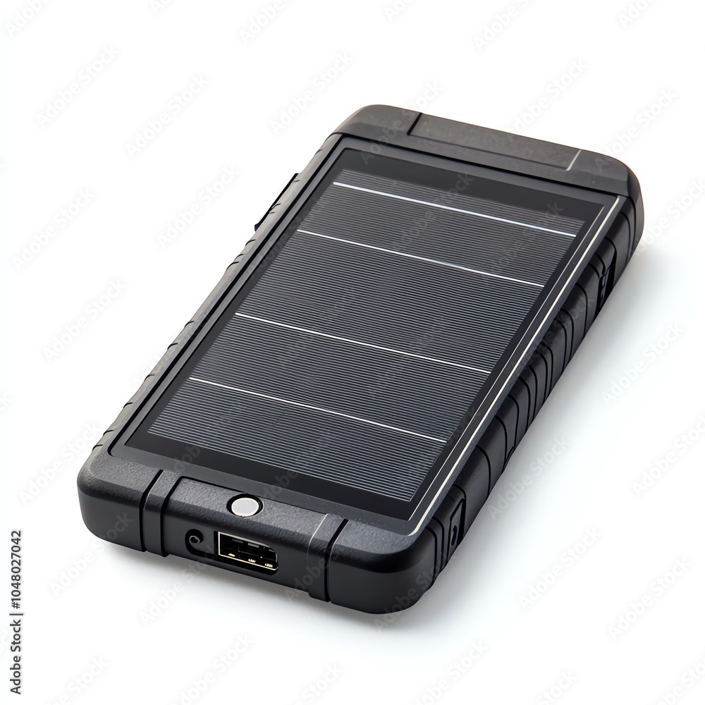 Solar-powered portable charger on a white isolate background.