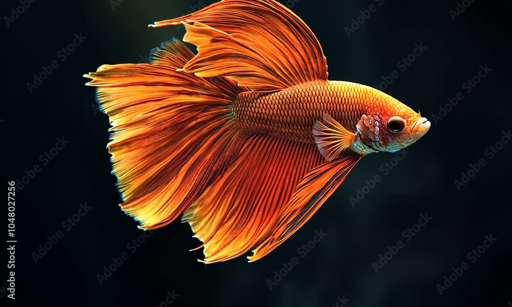 Orange Betta Fish in Black Background Orange Betta Fish in Black Background