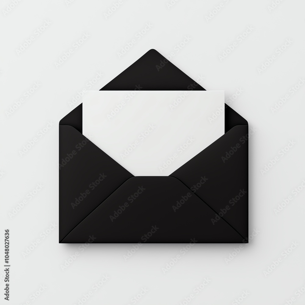 Black envelope with a white card inside, isolated on a light background Black envelope with a white card inside, isolated on a light background