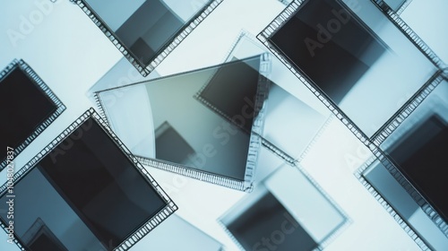 multiple unexposed camera films neatly arranged in a stack, showcasing their texture and design, fully framed on a white background. photo