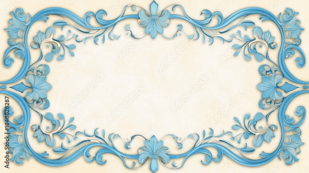 A light blue and cream colored background with an ornate, vintage border and pattern A light blue and cream colored background with an ornate, vintage border and pattern