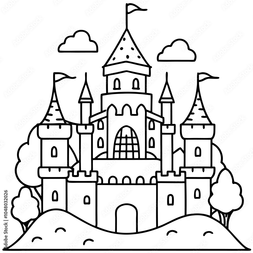 Obraz premium Castle illustration coloring page vector art coloring book design 