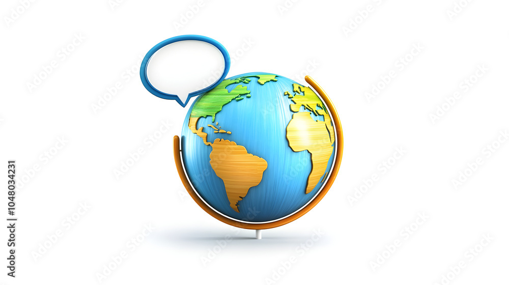 A speech bubble encircling a globe or Earth illustration