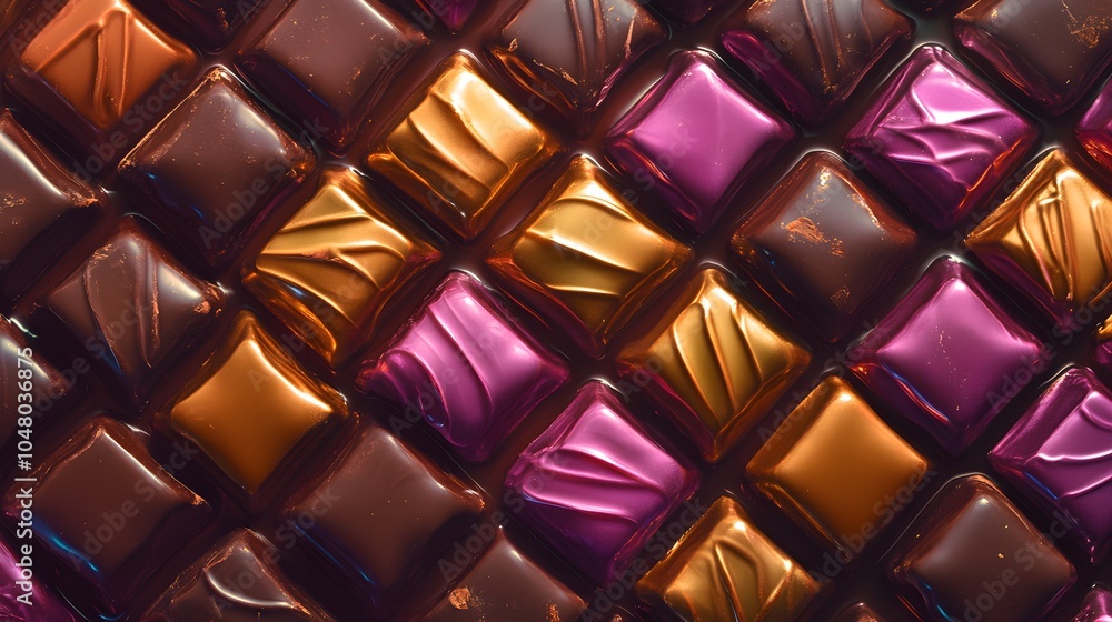 Chocolate Squares Assorted Flavors Close Up Chocolate Squares Assorted Flavors Close Up