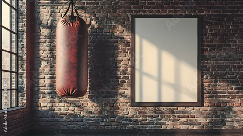 Empty Poster Frame in Modern Gym Setting