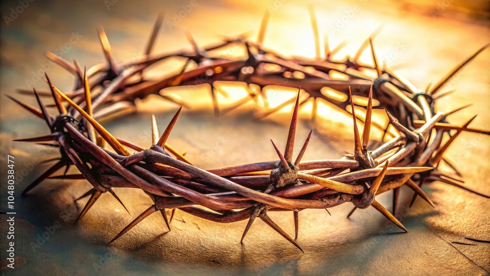 Fototapeta premium Crown of Thorns: Macro Photography of a Symbolic Representation, Capturing the Intricacies of Nature, Spirituality, and Faithful Imagery in a Stunning Close-Up Perspective