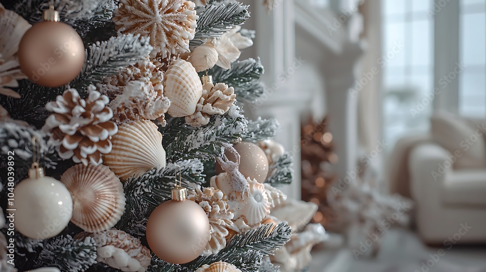 Coastal Christmas Tree Decorated with Seashells Coastal Christmas Tree Decorated with Seashells