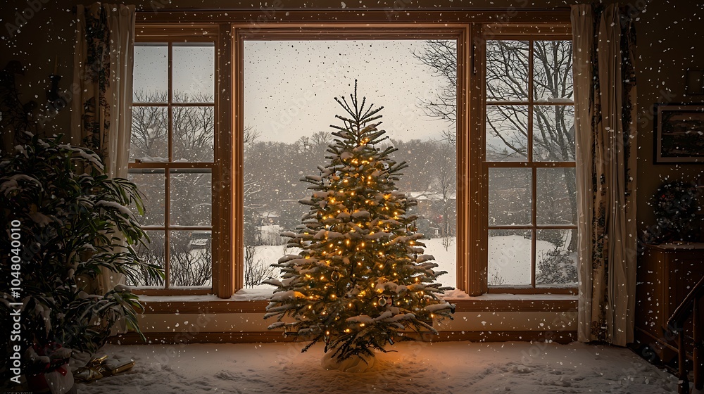 Cozy Christmas Scene with Tree by a Window Cozy Christmas Scene with Tree by a Window