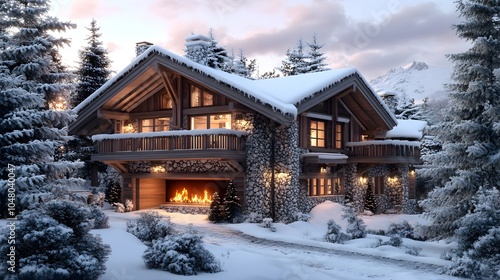 Wallpaper Mural Cozy Stone and Wood Cabin in Winter Wonderland Torontodigital.ca