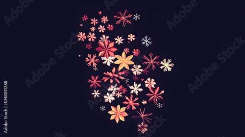 Abstract Colorful Snowflakes on Dark Background