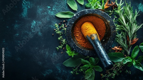 Traditional Spice Blend in Mortar and Pestle photo