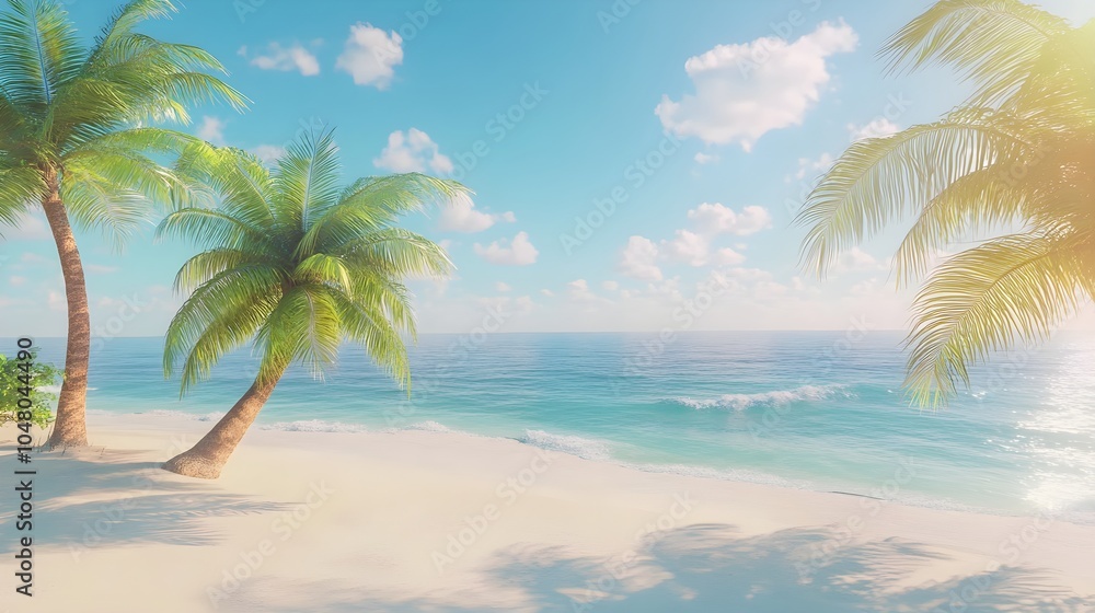 Tropical Beach with Palm Trees and Sunny Sky Tropical Beach with Palm Trees and Sunny Sky