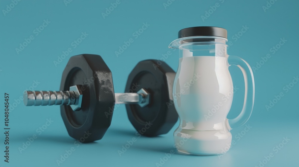 Obraz premium Dumbbell and Milk Jug: Strength and Nutrition