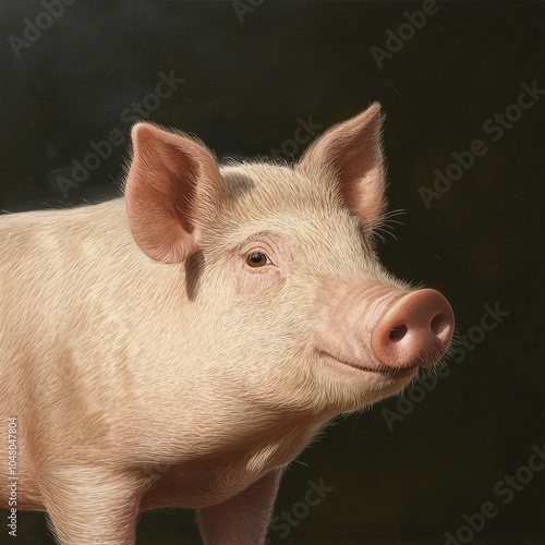 A charming pig gazing thoughtfully in a serene setting during golden hour