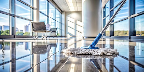 Wallpaper Mural Low Light Photography of a Cleaning Mop on a Spotless Office Floor | Ideal for Cleaning Service Concepts, Office Maintenance, and Professional Cleaning Solutions Torontodigital.ca