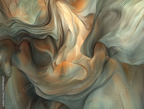 Fluid swirls of color illuminate a serene abstract landscape at twilight