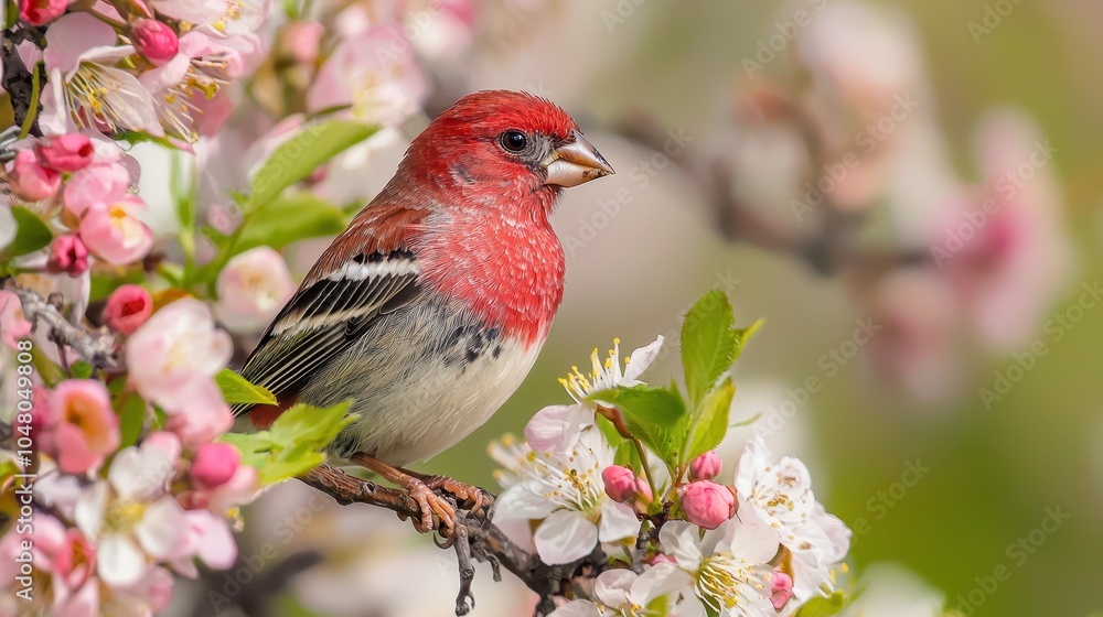 Colorful Finch Perched Among Spring Blossoms Colorful Finch Perched Among Spring Blossoms