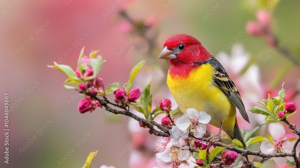 Colorful Finch Perched Among Spring Blossoms Colorful Finch Perched Among Spring Blossoms