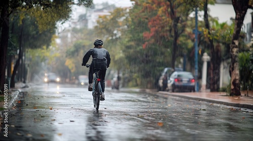 Exciting Rain Bike Adventure, Capturing the Thrill of Cycling Through Puddles and Wet Roads, Showcasing a Brave Cyclist Embracing the Elements in a Vibrant Atmosphere