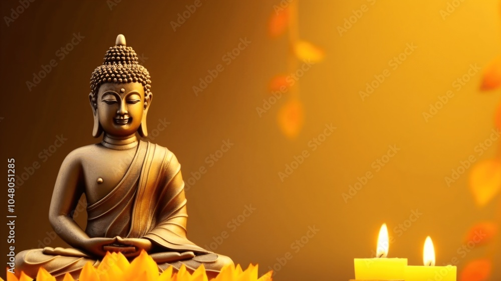 Obraz premium Serene Buddha Statue Over Candlelight and Lotus Petals