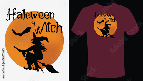 t shirt illustration, Witch by night Halloween design,
 t-shirt design, Halloween concept.