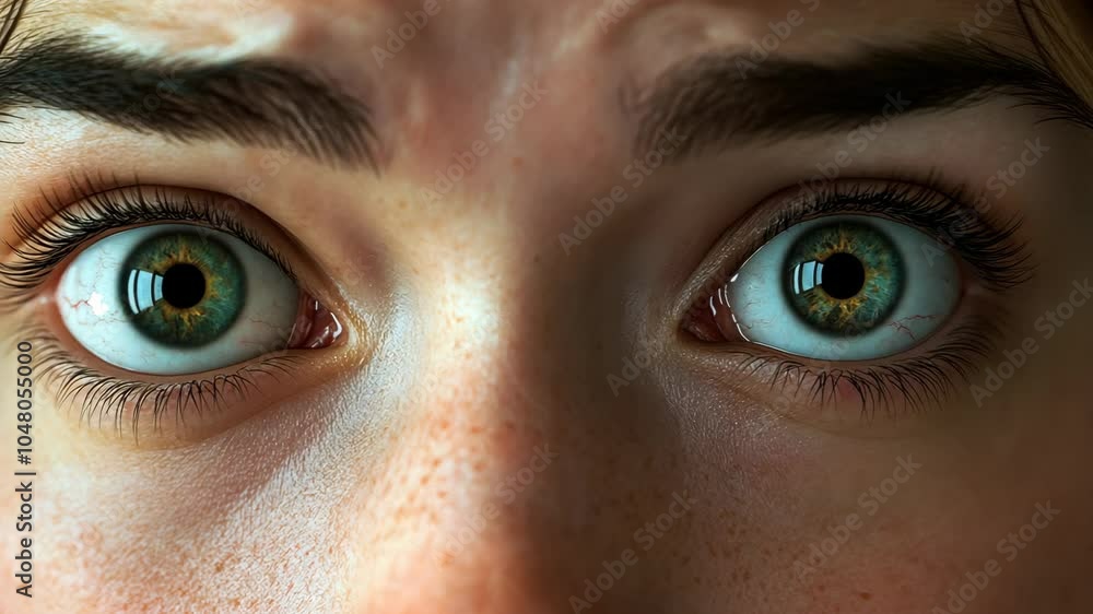 A close-up of a person's eyes, showing their fear and shock A close-up of a person's eyes, showing their fear and shock