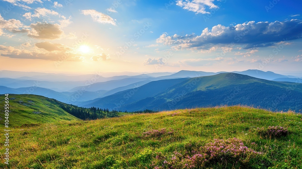 Fototapeta premium Scenic Mountain View with Open Sky at Sunrise