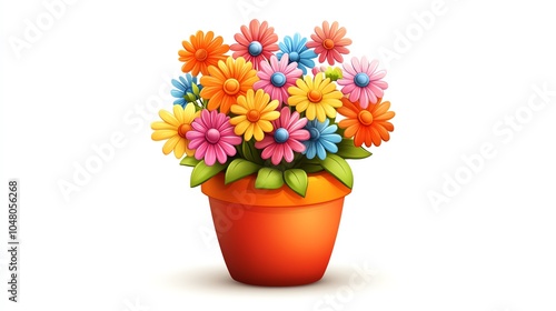 Colorful flower pot arrangement, white background