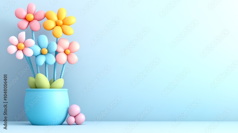 Colorful flower pot with pastel blooms. Colorful flower pot with pastel blooms.