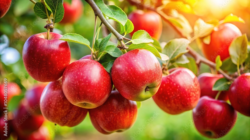 Fresh Apples Hanging on a Tree with Bokeh Background Fresh Apples Hanging on a Tree with Bokeh Background