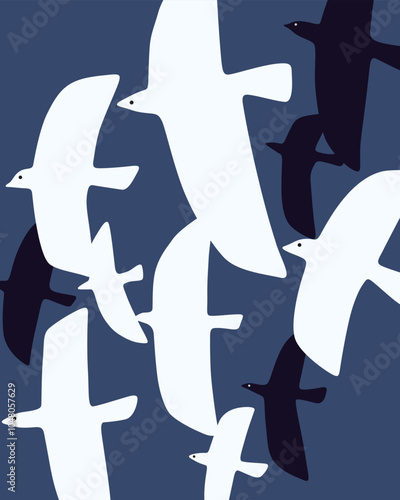 contemporary graphic visual of a flock of flying birds