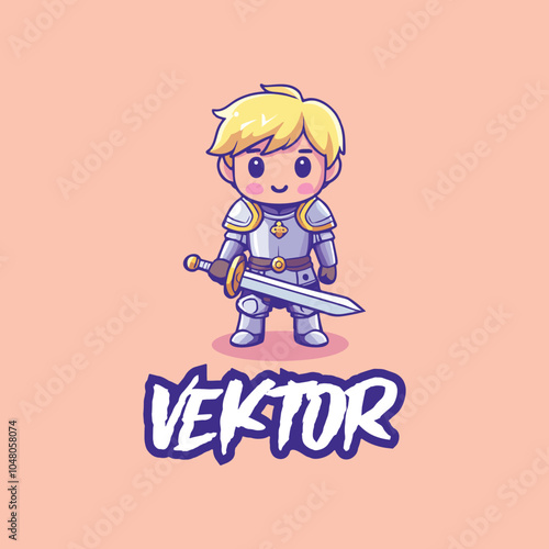 Chibi Knight with Sword in Cute Armor on Pastel Background Cartoon Character DesignChibi Knight with Sword in Cute Armor on Pastel Background Cartoon Character Design