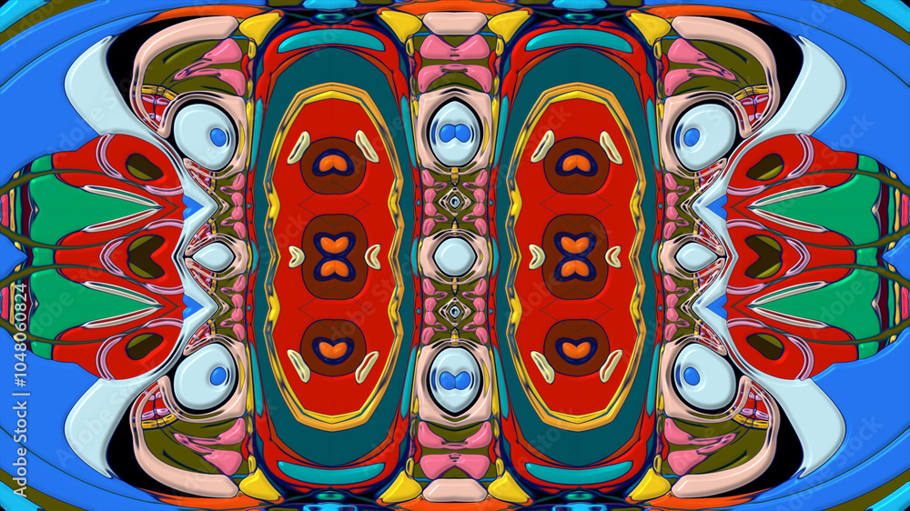 Fototapeta premium Colorful symmetrical abstract kaleidoscope background pattern for summer