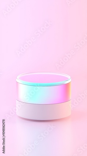 Stunning iridescent podium with smooth surface glowing holographic effects enhancing modern aesthetic appeal for displays