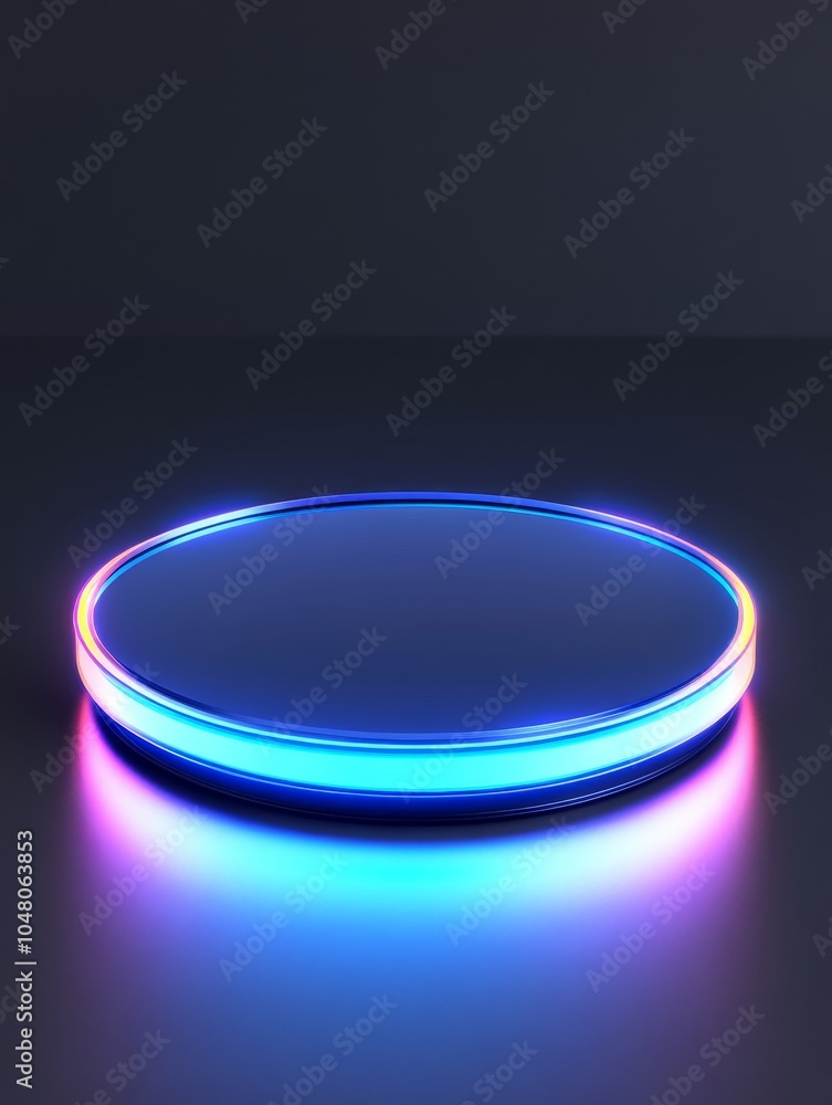 Futuristic floating glass podium with glowing holographic grid ready for showcase or presentation in a high-tech environment Futuristic floating glass podium with glowing holographic grid ready for showcase or presentation in a high-tech environment
