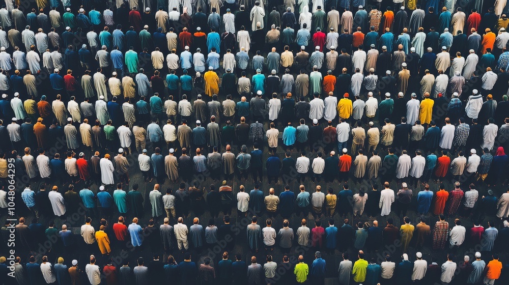 Obraz premium People Praying at Masjid al-Haram in Mecca, Aerial View