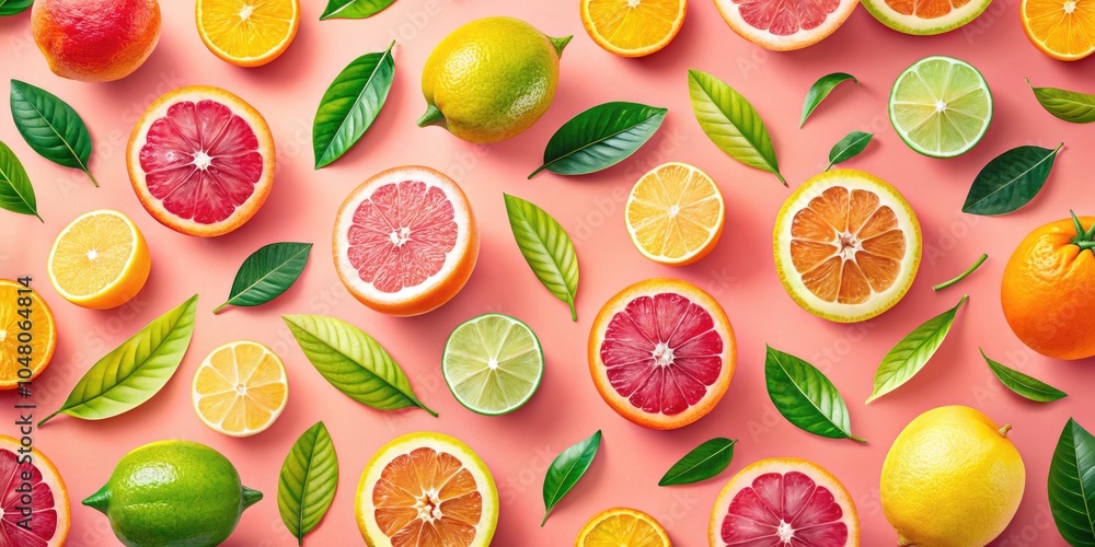 Vibrant Citrus Fruits Seamless Pattern on Soft Pink Background for Summer Kitchen Decor Vibrant Citrus Fruits Seamless Pattern on Soft Pink Background for Summer Kitchen Decor
