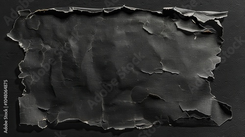 An aged, empty black cardboard card with frayed edges, displaying its deterioration against a solid dark backdrop. Generative AI photo