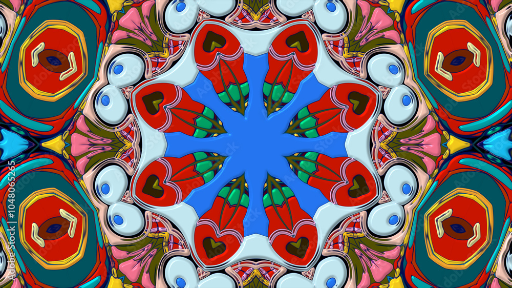 Fototapeta premium Colorful symmetrical abstract kaleidoscope background pattern for summer