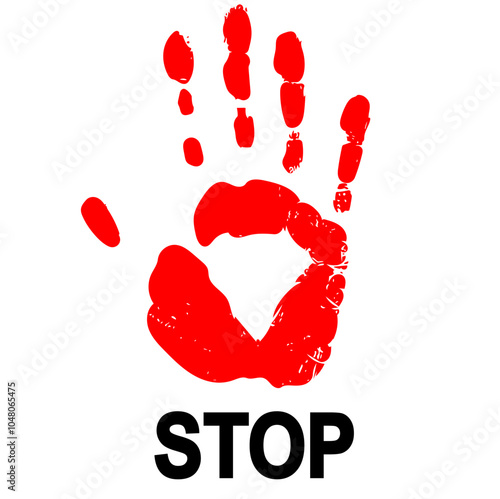 stopping the violence, harassment for against action, warning awareness or bullying and abuse hand print stop gesture, palm imprint stamp with stop text illustration vector